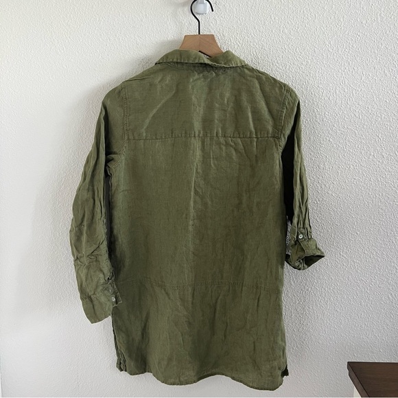 Tahari 100% Linen Lagenlook Green Top Blouse Shirt Button Front Small - Picture 2 of 5